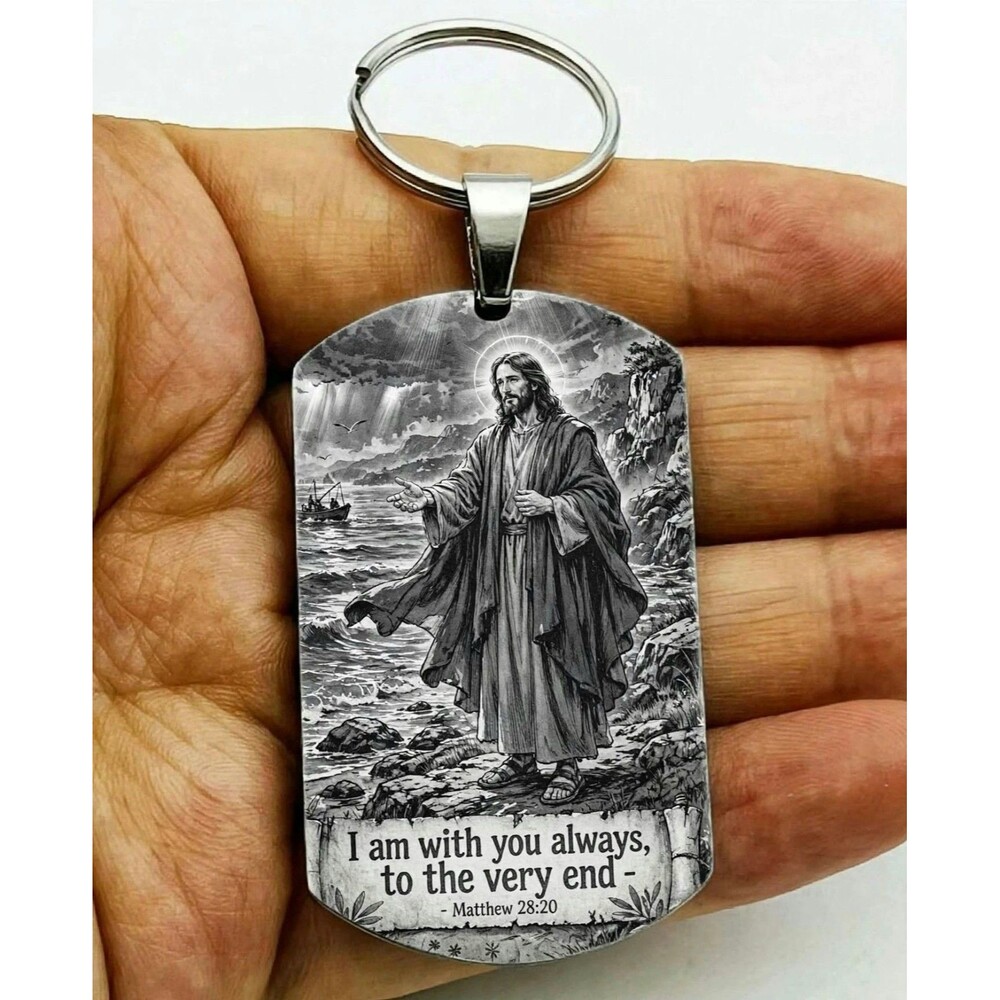 Matthew 28 : 20 God Lord Jesus Christ Stainless Keychain Reminder Faith Bless